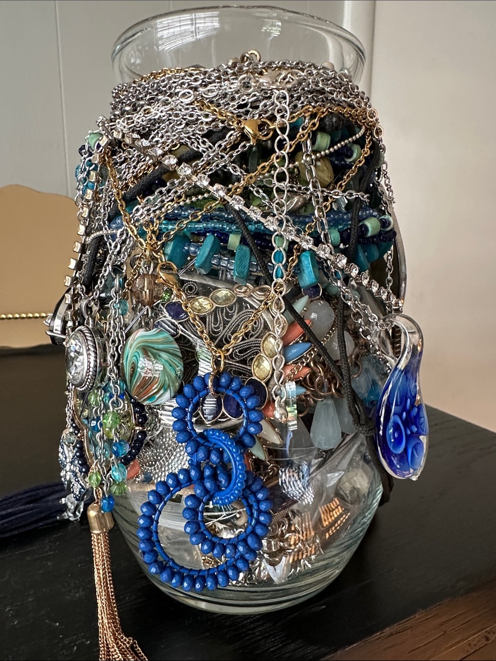 Mystery Jewelry Jar In Brilliant Shades Of Blue.